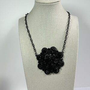 Gothic Large Black Flower Crystal Choker Rhinestone Vintage Pendant Necklace